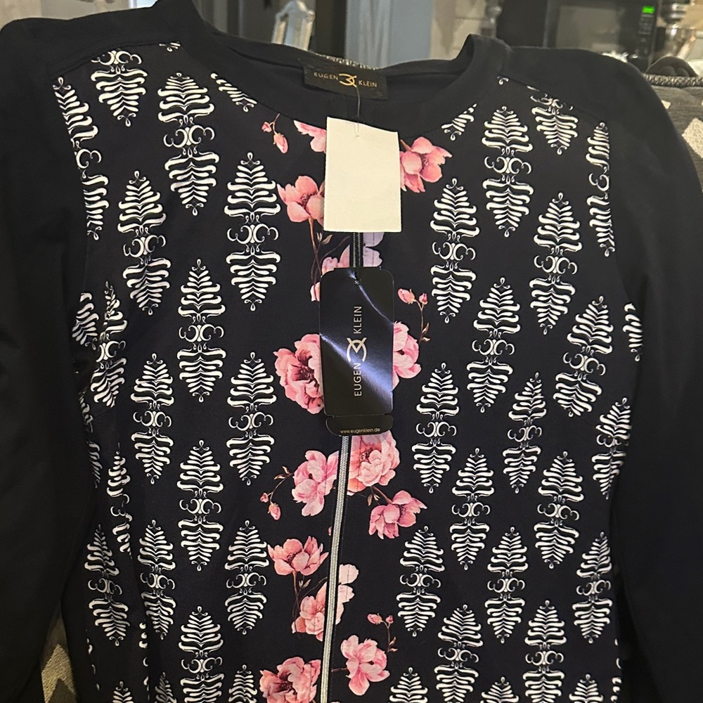 Navy Floral Zip-Front Sweatshirt